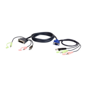 Aten VGA USB to DVI KVM Cable 3m toetsenbord-video-muis (kvm) kabel Zwart, Blauw, Groen, Roze