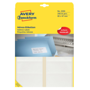 Avery Avery Zweckform 3350 adresetiketten ft 95 x 47 mm (b x h), 240 etiketten, wit