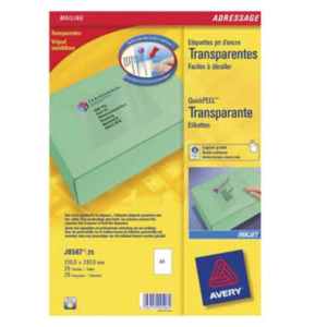 Avery J8567-25 printeretiket Transparant