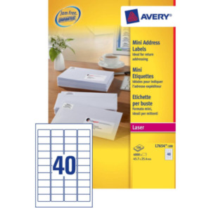 Avery Mini Etiketten, wit, 45,7 x 25,4 mm, permanent klevend