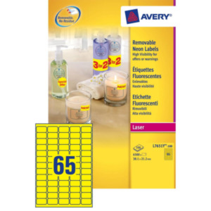 Avery Neon Etiketten, neon geel, 38,1 x 21,2 mm, afneembaar
