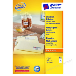Avery Universele Etiketten, wit, 70,0 x 25,4 mm, permanent klevend