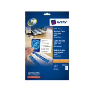 Avery Visitekaartjes, microperforatie, Inkjet printer, Kleurenlaser printer, Kopieerapparaat, ZW/W Laser printer, 185 g/m², A4