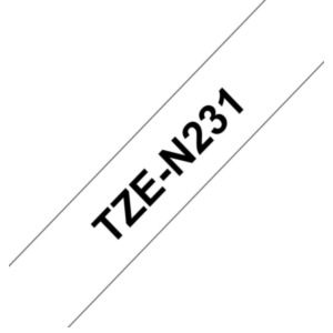 Brother Gloss Non-Laminated Labelling Tape - 12mm, Black/White labelprinter-tape TZ