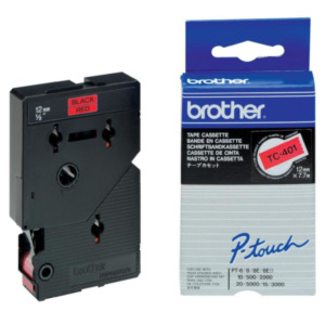 Brother TC-401 labelprinter-tape Zwart op rood