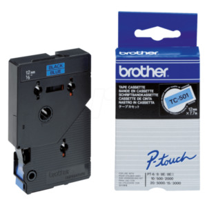 Brother TC-501 labelprinter-tape Zwart op blauw