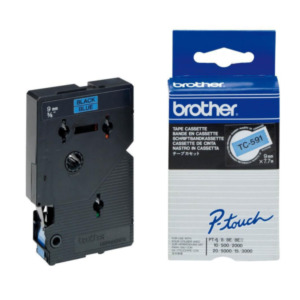 Brother TC-591 labelprinter-tape Zwart op blauw