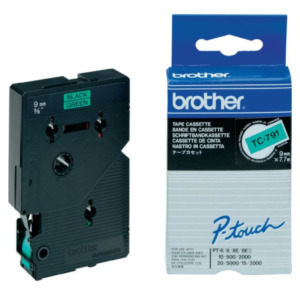 Brother TC-791 labelprinter-tape Zwart op groen