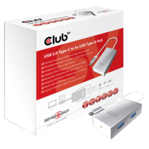 CLUB3D Type-C (USB 3.1 Gen 1) naar 4x USB Type-A Data and Charging Hub( USB 3.1 Gen 1-gegevens en snel opladen via één kabel)