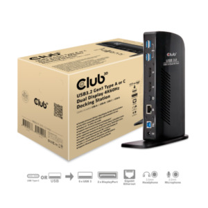 CLUB3D UNIVERSEEL Docking station USB3.2 Type A of C 2x Displayport 4K60Hz DisplayLink® gecertificeerd