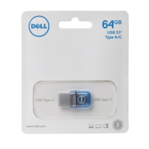 Dell AB135418 USB flash drive 64 GB USB Type-A / USB Type-C 3.2 Gen 1 (3.1 Gen 1) Blauw, Zilver