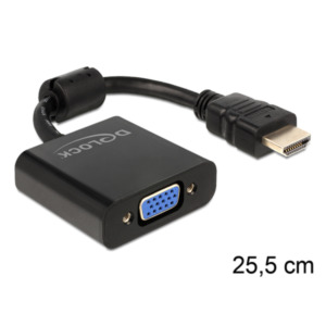 DeLOCK 65512 video kabel adapter 0,254 m VGA (D-Sub) HDMI Type A (Standaard) Zwart