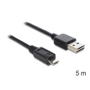DeLOCK EASY-USB 2.0-A - USB 2.0 micro-B, 5m USB-kabel USB A Micro-USB B Zwart