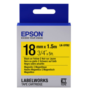 Epson Label Cartridge Magnetic LK-5YB2, zwart/geel 18 mm (1,5 m)