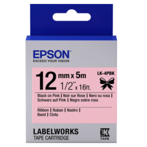 Epson Label Cartridge Satin Ribbon LK-4PBK zwart/roze 12 mm (5 m)