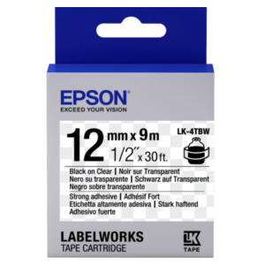 Epson Strong Adhesive Tape - LK-4TBW Strng adh Blk/Clear 12/9