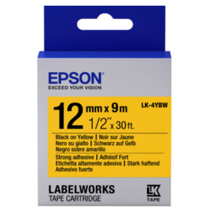 Epson Strong Adhesive Tape - LK-4YBW Strng adh Blk/Yell 12/9