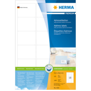 Herma Adress-etiketten wit 63.5x46.6 Premium A4 1800 st.