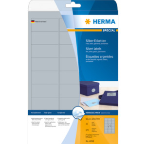 Herma Etiketten folie zilver 63.5x29.6 A4 LaserCopy