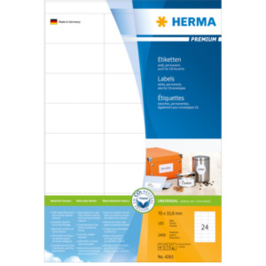 Herma Etiketten wit 70x33.8 Premium A4 2400 st.