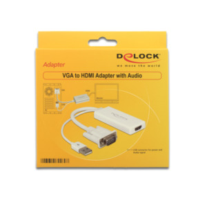 HP DeLOCK 62460 video kabel adapter 0,25 m HDMI Type A (Standaard) VGA (D-Sub) + USB Wit