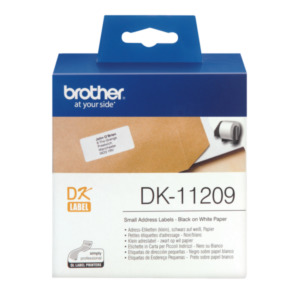 P-touch Brother Originele DK-11209 voorgestanst klein adreslabel – zwart op wit, 62 mm x 29 mm