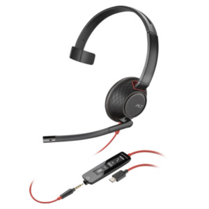 Poly Blackwire 5210 mono USB-C-headset + 3,5 mm stekker + USB-C/A-adapter