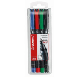 Schwan Stabilo OHPen universal permanent, 4 Pack permanente marker Kogelpunt Zwart, Blauw, Groen, Rood 4 stuk(s)