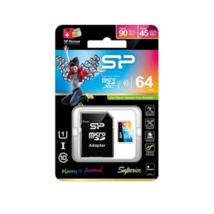 Silicon-Power Silicon Power 64GB Superior MicroSDXC Class10 UHS-1 R90/W45Mb/s incl. SD-adapter Zwart