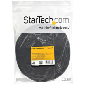 StarTech .com 15m Bulk Rol Klittenband - Op Maat te Knippen Herbruikbare Kabelbinders - Industriële Klitband Tape - Zelfklevende Klittenband Tyrap Strips - Zwart