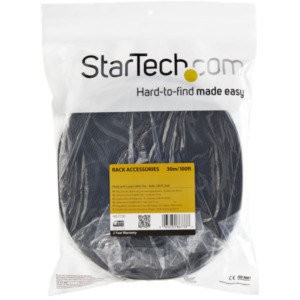 StarTech .com 30m Bulk Rol Klittenband - Op Maat te Knippen Herbruikbare Kabelbinders - Industriële Klitband Tape - Zelfklevende Klittenband Tyrap Strips - Zwart