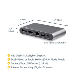 StarTech .com Dual monitor USB-C 5-in-1 multiport adapter 2 x 4K DisplayPort 100W PD 3.0