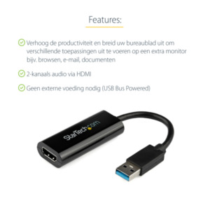 StarTech .com USB 3.0 naar HDMI Adapter - 1080p (1920x1200) - Compacte USB Type-A naar HDMI Display Adapter Converter voor Extra Monitor - Externe Video & Grafische Kaart - Zwart - Enkel Windows
