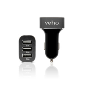 Veho VAA-010 oplader voor mobiele apparatuur Smartphone, Tablet Zwart, Grijs Sigarettenaansteker, USB Auto