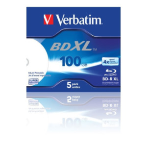 Verbatim BD-R XL 100 GB* 4x Wide Inkjet Printable Jewel Case per 5 verpakt